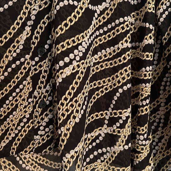 Michael Michael Kors Women’s Sheer Button Down Top SzS  Chain Pearl Print - Picture 2 of 14